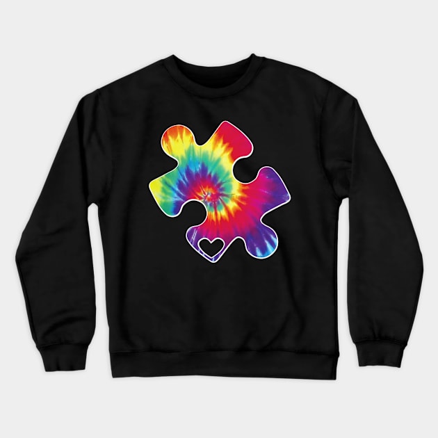 Cool Autism Awareness Autism Mom Dad Tie Dye Puzzle Art Crewneck Sweatshirt by CarolIrvine